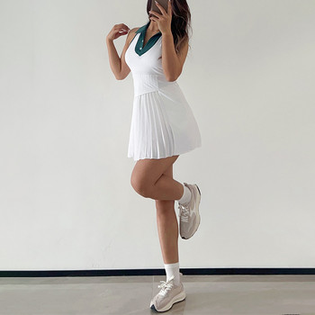 Sean Tsing® Sport Tennis Golf Πλισέ Φορέματα Γυναικεία Αμάνικα Γυμνασμένα Φόρεμα με Γεμιστό Γιακά με Σορτς Ασφαλείας Δύο Κοστούμια