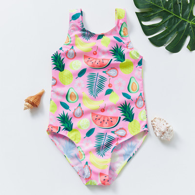 2-9 години Бански костюм за момичета Едно парче летни бански костюми с плодове 2021 Нов бански костюм с розови плодове Летни плажни костюми за деца