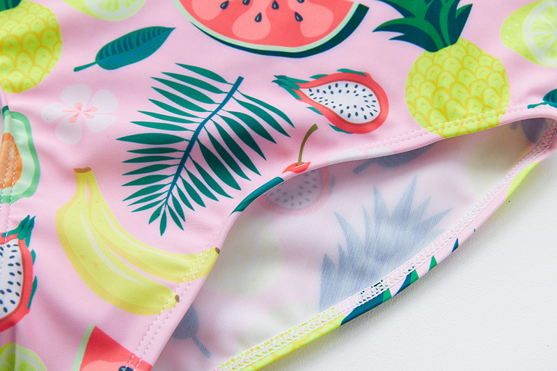 2–9 gadu vecuma meiteņu viengabala vasaras augļu peldkostīmi, 2021. gada jauni rozā augļu peldkostīmu vasaras pludmales tērpi bērniem