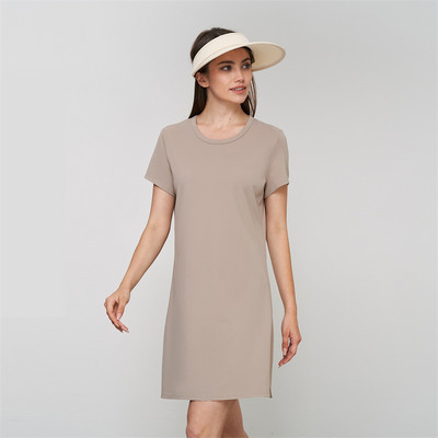 2023. gada sieviešu tenisa kleita vasaras jogas sporta svārki vienkrāsaini ar īsām piedurknēm, golfa pludmales minikleita ar šķēlumu, brīvs, mīksts treniņu apģērbs