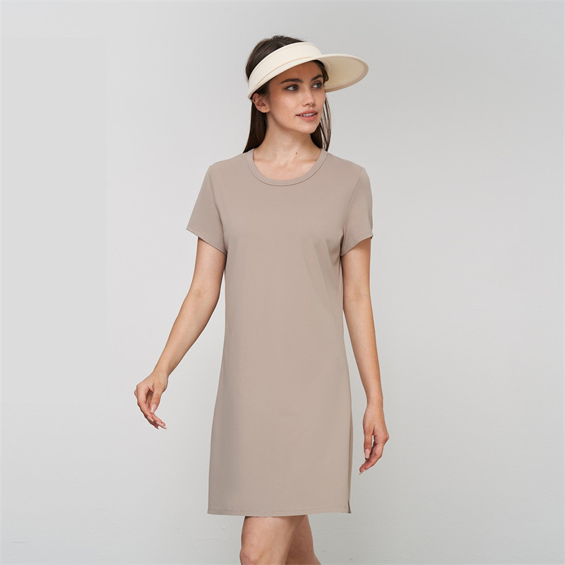 2023. gada sieviešu tenisa kleita vasaras jogas sporta svārki vienkrāsaini ar īsām piedurknēm, golfa pludmales minikleita ar šķēlumu, brīvs, mīksts treniņu apģērbs