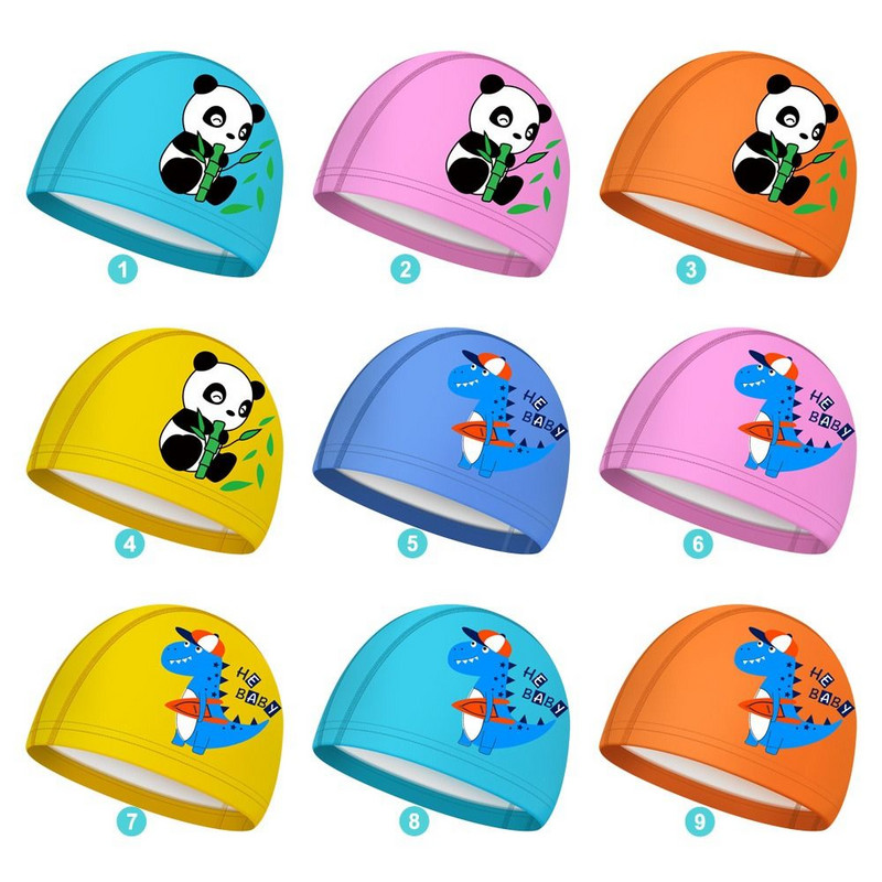 Plisuotas Laisvas dydis Ilgi plaukai Apsaugo animacinis spausdintas elastingas Pu turbanas baseino kepuraitės plaukimo kepuraitės vaikams plaukimo kepuraitė