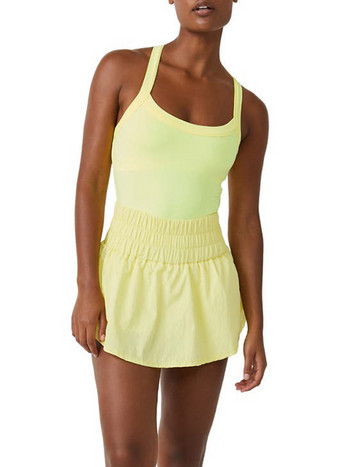 Дамска рокля за тенис голф с вградени къси панталони отдолу Едноцветни спортни рокли без ръкави Рокля за тренировка за голф