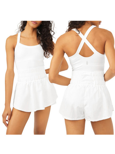 Sieviešu tenisa golfa kleita ar iebūvētiem šortiem zem vienkrāsainiem piedurknēm, sporta kleitas golfa treniņiem