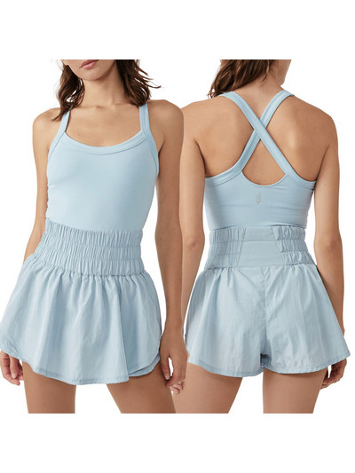 Sieviešu tenisa golfa kleita ar iebūvētiem šortiem zem vienkrāsainiem piedurknēm, sporta kleitas golfa treniņiem