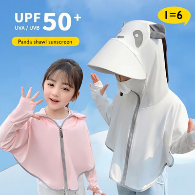 Gyermek jégselyem napvédő ruházat nagy karimájú kendővel, UV-sugárzás elleni bőrkabáttal fiú lányoknak szülő-gyermek napvédő túradzseki