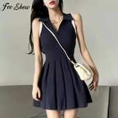 Sieviešu modes sporta kleitas golfa tenisa kleita ikdienas sporta kleita ar V kakla izgriezumu bez piedurknēm virs ceļgaliem ar kroku