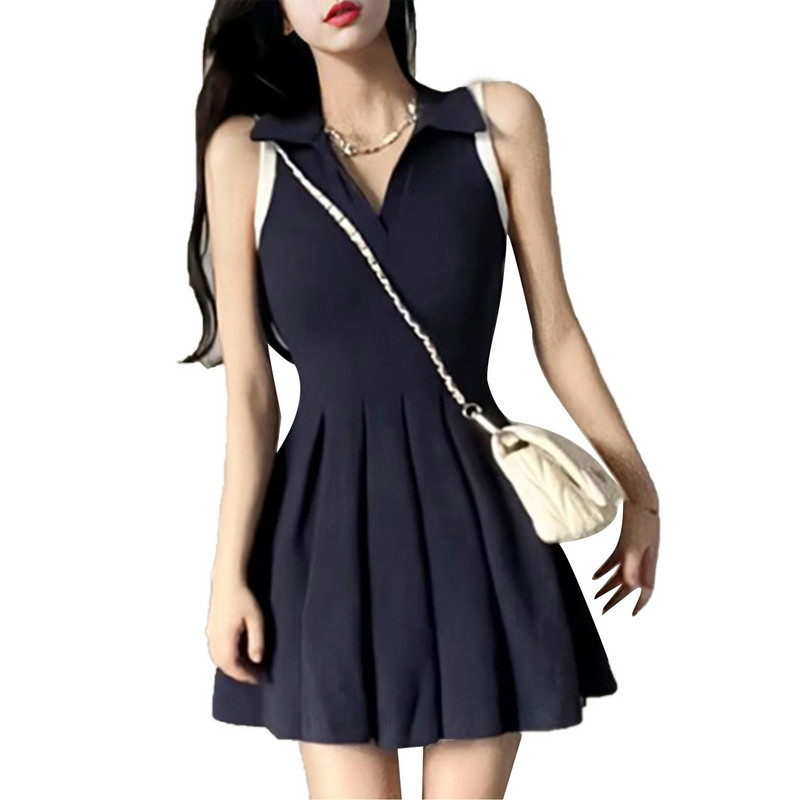 Sieviešu modes sporta kleitas golfa tenisa kleita ikdienas sporta kleita ar V kakla izgriezumu bez piedurknēm virs ceļgaliem ar kroku