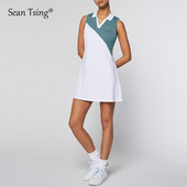 Sean Tsing® teniszruhák, ujjatlan, lehajtható galléros női Vigentino golf tollaslabda ruha biztonsági rövidnadrággal, kétrészes szett