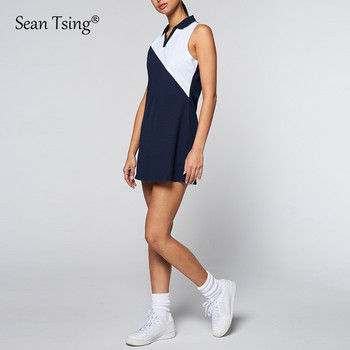 Тенис рокли на Sean Tsing® Дамски рокли без ръкави с обърната яка Vigentino Golf Badminton Dress с предпазни шорти Комплекти от две части