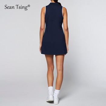 Тенис рокли на Sean Tsing® Дамски рокли без ръкави с обърната яка Vigentino Golf Badminton Dress с предпазни шорти Комплекти от две части
