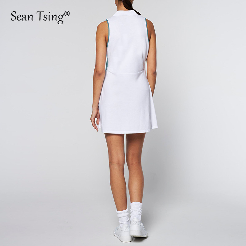 Sean Tsing® teniszruhák, ujjatlan, lehajtható galléros női Vigentino golf tollaslabda ruha biztonsági rövidnadrággal, kétrészes szett