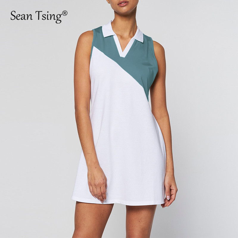 Sean Tsing® teniszruhák, ujjatlan, lehajtható galléros női Vigentino golf tollaslabda ruha biztonsági rövidnadrággal, kétrészes szett