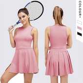 Modes sieviešu vienkrāsains tenisa tērps ar īsām piedurknēm golfa badmintona sporta kleitas Sieviešu sporta zāles fitnesa sporta apģērbs