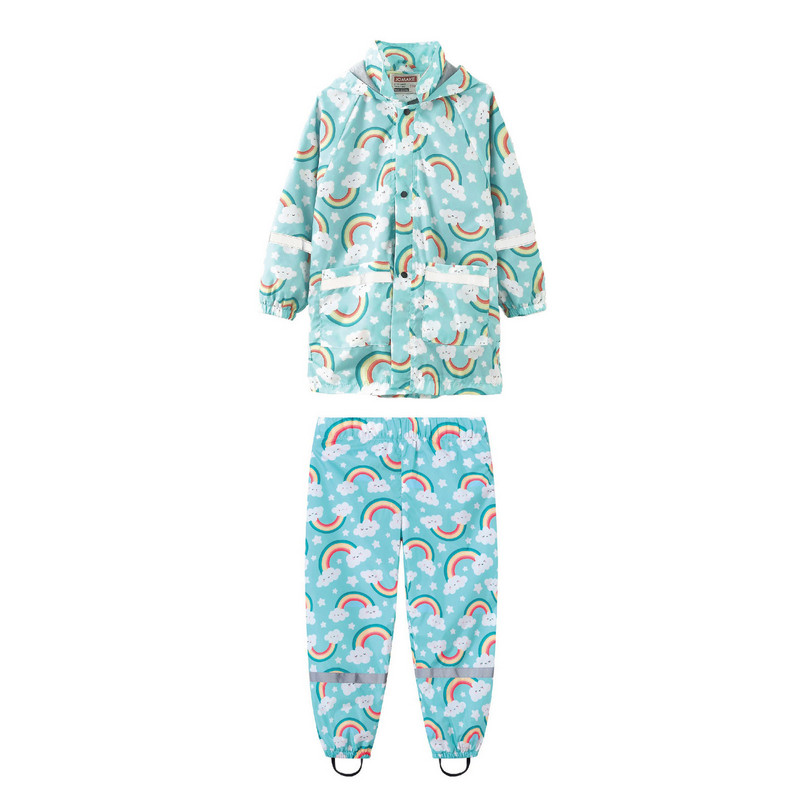 2023. gada PU ūdensnecaurlaidīgi mazuļu zēnu apģērbu komplekti āra sportam, meiteņu lietus kostīmi ar kapuci jaka, kopējais bērnu kostīms, bērnu treniņtērps