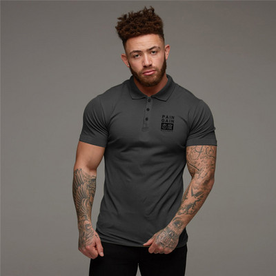 Meeste treenimine Fitness Jooksmine Sport Polo särgid Kvaliteetsed hingavad lühikeste varrukatega jõusaali Kulturismi Treening Meeskonna kaelusega särgid