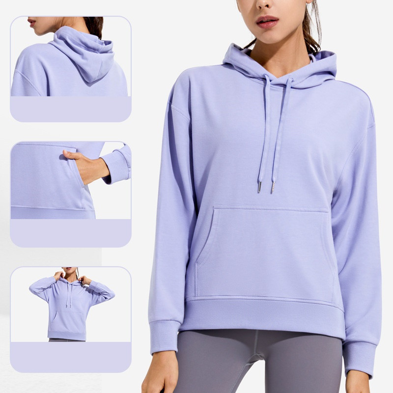 Jaunums Sieviešu brīvā laika sporta jogas sporta džemperis Sieviešu džemperis ar garajām piedurknēm ar kapuci, krītot uz pleciem