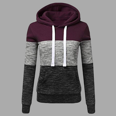 Ziemas sporta apģērbs dāmu krāsu bloku kapuci ikdienas džemperis ar garām piedurknēm