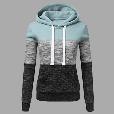 Ziemas sporta apģērbs dāmu krāsu bloku kapuci ikdienas džemperis ar garām piedurknēm