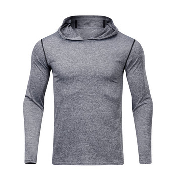 Мъжка тениска с качулка и дълги ръкави за бягане Бързосъхнещ спортен пуловер Мъжко свободно облекло за тренировки във фитнес зала Есен и зима