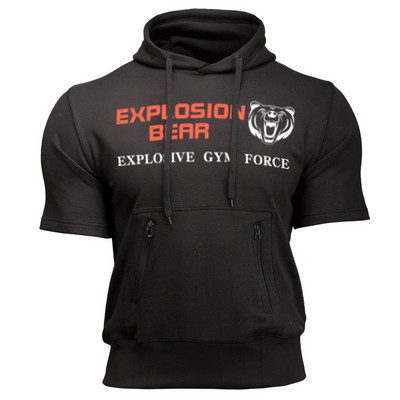 Férfi Tornaterem Sport Pamut pulóverek Fitnesz Testépítés Pulóver dzsekik Férfi Cipzáras zsebek Rövid ujjú edzés edzés pulóver