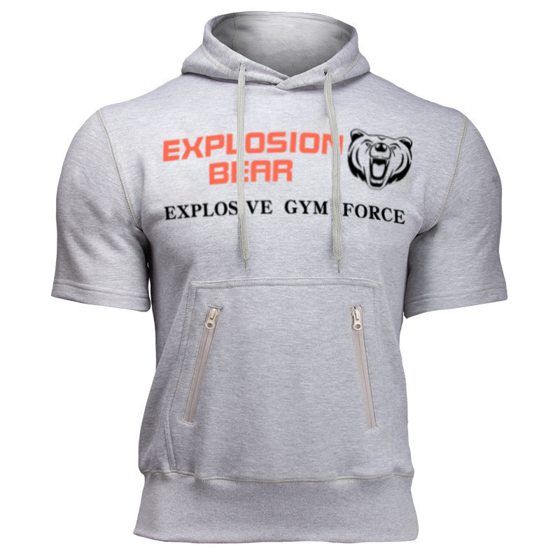 Férfi Tornaterem Sport Pamut pulóverek Fitnesz Testépítés Pulóver dzsekik Férfi Cipzáras zsebek Rövid ujjú edzés edzés pulóver