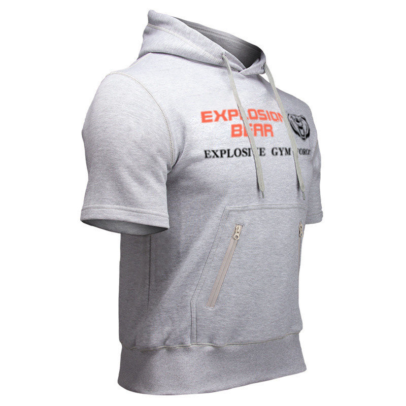 Férfi Tornaterem Sport Pamut pulóverek Fitnesz Testépítés Pulóver dzsekik Férfi Cipzáras zsebek Rövid ujjú edzés edzés pulóver