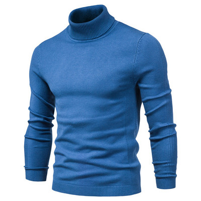 MATA FETYAN зимен пуловер с висока яка, дебел мъжки пуловер, ежедневен пуловер с висока яка, едноцветен, топъл, тънък пуловер с висока яка