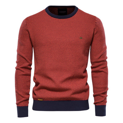 Мъжко спортно облекло за голф пуловер пуловер ежедневен памучен топъл мъжки плетен суичър с о-образно деколте зимен топлинен дебел поларен червен пуловер