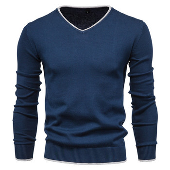 2022 нов 100% памучен пуловер с v-образно деколте мъжки пуловери едноцветни есенни тънки пуловери с дълъг ръкав мъжки ежедневни мъжки дрехи