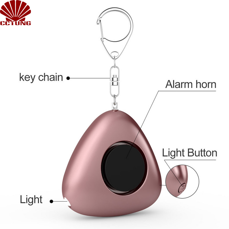 120 db personīgais drošas skaņas trauksmes trīsstūra atslēgu piekariņš ar LED gaismu un drošības svilpi, lai nodrošinātu jaudīgu īpašuma drošību