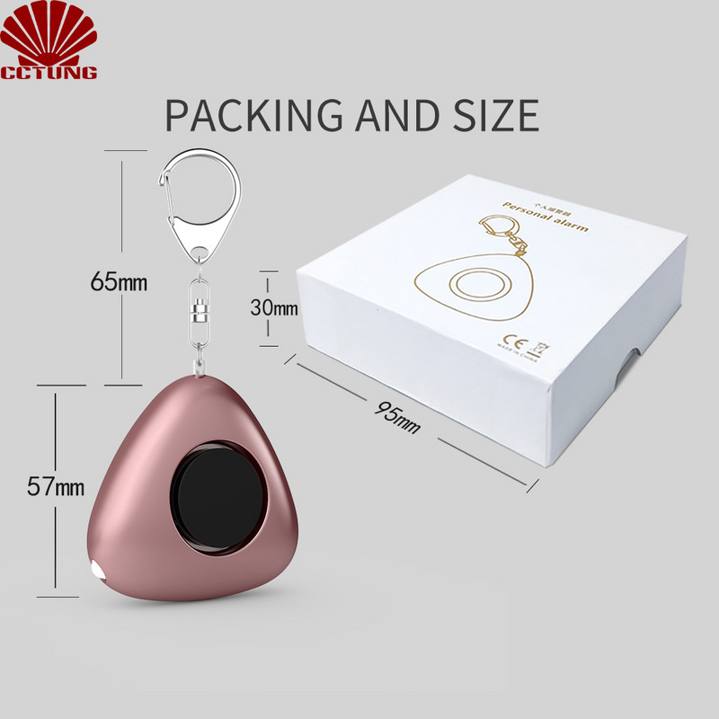 120 db personīgais drošas skaņas trauksmes trīsstūra atslēgu piekariņš ar LED gaismu un drošības svilpi, lai nodrošinātu jaudīgu īpašuma drošību