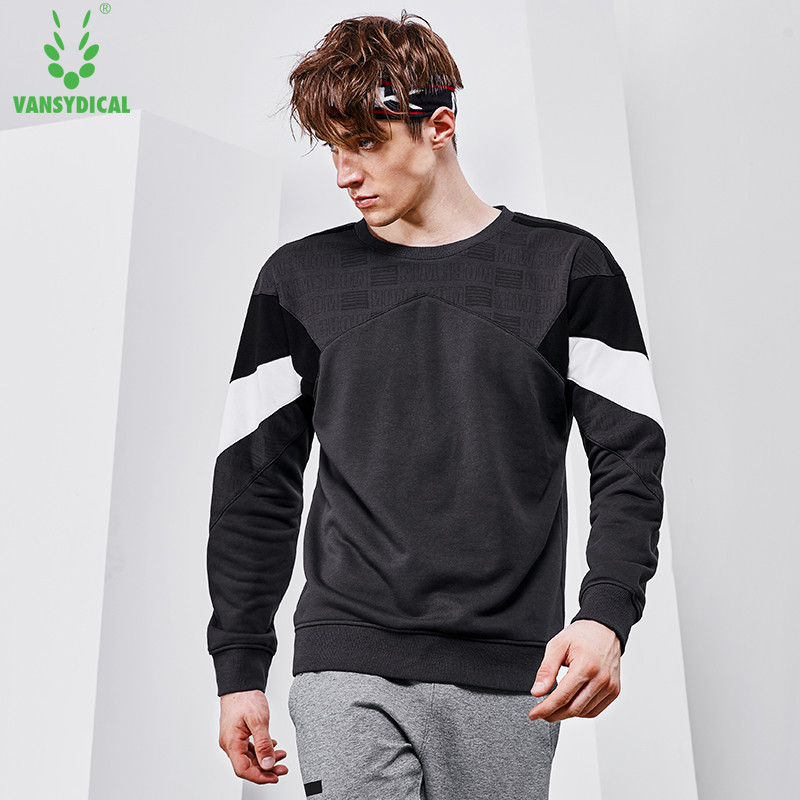 Vansydical Őszi Téli Fitnesz Futás Sport Felső Férfi Pamut Sliced Hosszú ujjú Pulóverek Elasztikus Edzés Pulóver