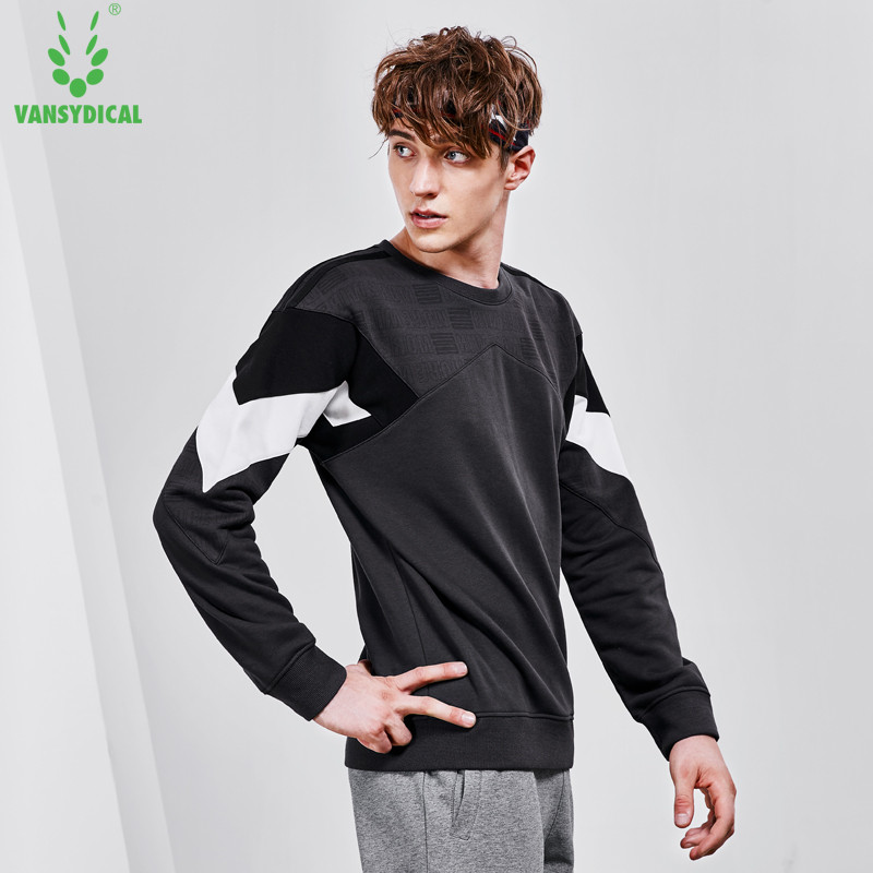 Vansydical Őszi Téli Fitnesz Futás Sport Felső Férfi Pamut Sliced Hosszú ujjú Pulóverek Elasztikus Edzés Pulóver