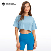 CRZ YOGA Moteriški Pima medvilniniai treniruočių apatiniai trumpomis rankovėmis bėgimo marškinėliai Laisvalaikiai sportiniai marškinėliai