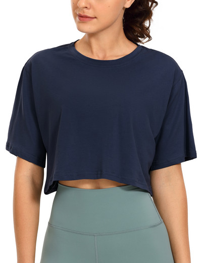 CRZ YOGA Moteriški Pima medvilniniai treniruočių apatiniai trumpomis rankovėmis bėgimo marškinėliai Laisvalaikiai sportiniai marškinėliai