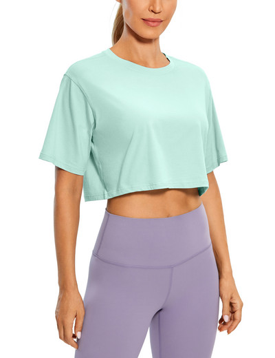 CRZ YOGA Moteriški Pima medvilniniai treniruočių apatiniai trumpomis rankovėmis bėgimo marškinėliai Laisvalaikiai sportiniai marškinėliai