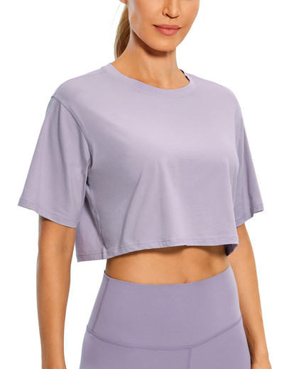 CRZ YOGA Moteriški Pima medvilniniai treniruočių apatiniai trumpomis rankovėmis bėgimo marškinėliai Laisvalaikiai sportiniai marškinėliai