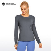 CRZ YOGA Sieviešu treniņu krekli ar garām piedurknēm Ātri žūstoši skriešanas apģērbi Tīkla mugura Atlētiski jogas topi brīvi pieguļoši