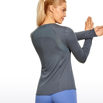 CRZ YOGA Дамски тениски за тренировки с дълги ръкави Бързосъхнещи дрехи за бягане Мрежест гръб Спортни блузи за йога Свободна кройка
