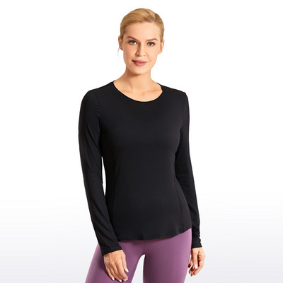 CRZ YOGA Sieviešu treniņu krekli ar garām piedurknēm Ātri žūstoši skriešanas apģērbi Tīkla mugura Atlētiski jogas topi brīvi pieguļoši