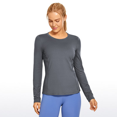 CRZ YOGA Sieviešu treniņu krekli ar garām piedurknēm Ātri žūstoši skriešanas apģērbi Tīkla mugura Atlētiski jogas topi brīvi pieguļoši