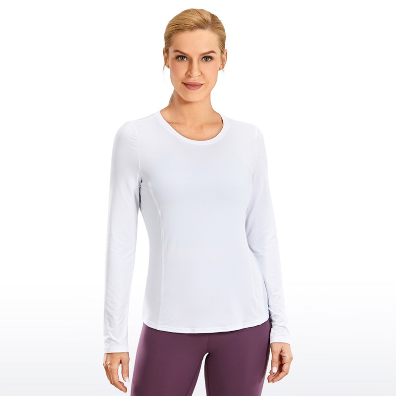 CRZ YOGA Sieviešu treniņu krekli ar garām piedurknēm Ātri žūstoši skriešanas apģērbi Tīkla mugura Atlētiski jogas topi brīvi pieguļoši