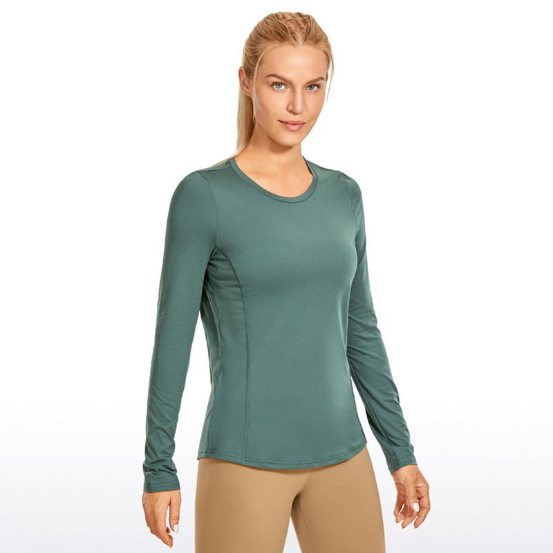 CRZ YOGA Sieviešu treniņu krekli ar garām piedurknēm Ātri žūstoši skriešanas apģērbi Tīkla mugura Atlētiski jogas topi brīvi pieguļoši