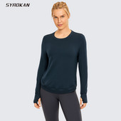 SYROKAN Modal sieviešu treniņu krekli ar garām piedurknēm brīvi sporta krekli jogas sporta ikdienas tops ar īkšķa caurumu