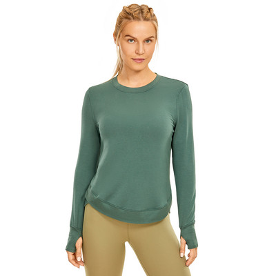 SYROKAN Modal sieviešu treniņu krekli ar garām piedurknēm brīvi sporta krekli jogas sporta ikdienas tops ar īkšķa caurumu