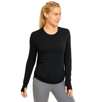 SYROKAN Modal sieviešu treniņu krekli ar garām piedurknēm brīvi sporta krekli jogas sporta ikdienas tops ar īkšķa caurumu