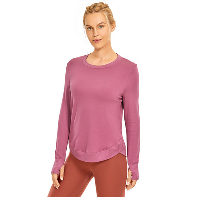 SYROKAN Modal sieviešu treniņu krekli ar garām piedurknēm brīvi sporta krekli jogas sporta ikdienas tops ar īkšķa caurumu