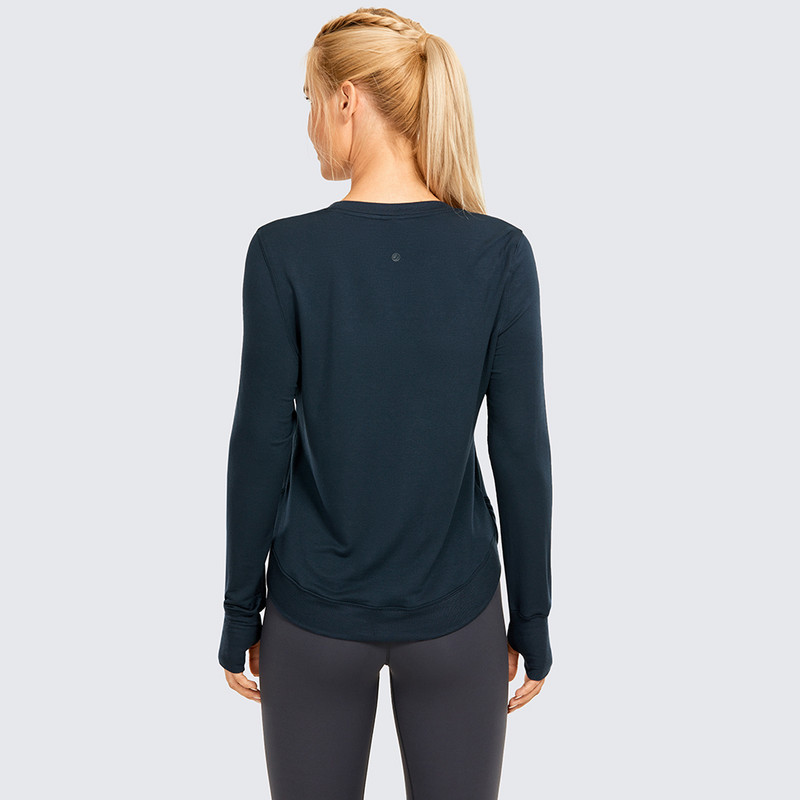 SYROKAN Modal sieviešu treniņu krekli ar garām piedurknēm brīvi sporta krekli jogas sporta ikdienas tops ar īkšķa caurumu