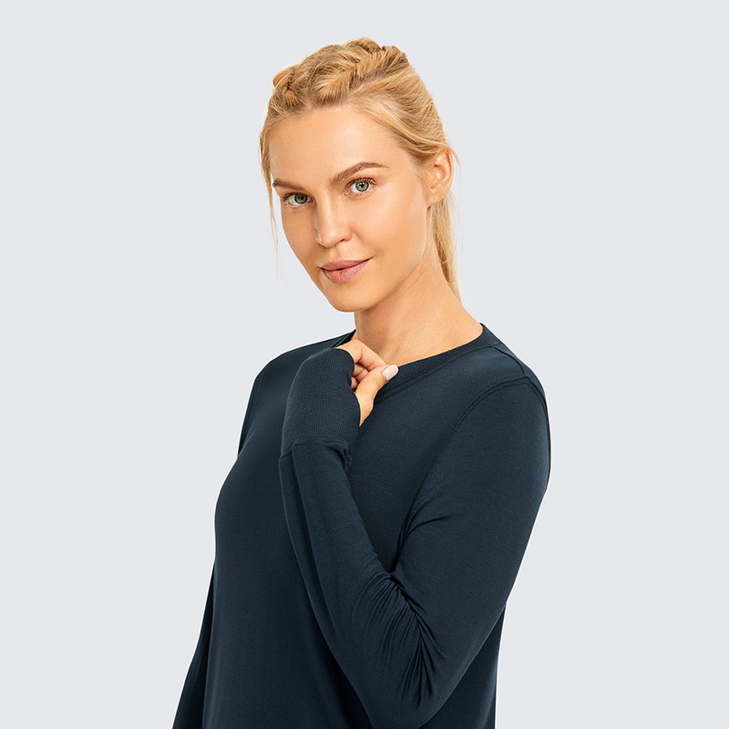 SYROKAN Modal sieviešu treniņu krekli ar garām piedurknēm brīvi sporta krekli jogas sporta ikdienas tops ar īkšķa caurumu